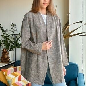 Eileen Fisher NWT Cotton Slub Open Front Beige Middle Jacket XL